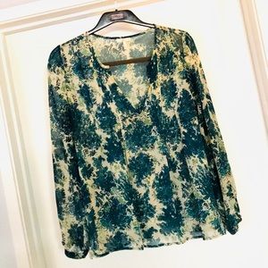 JOIE silk top. Emerald Green Flowers.